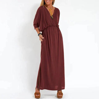 Jessamine | Deep V-Neck Maxi Dress with Elastic Waist and Side Slit for Women