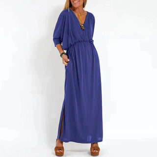 Jessamine | Deep V-Neck Maxi Dress with Elastic Waist and Side Slit for Women