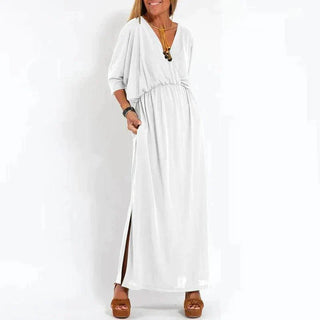 Jessamine | Deep V-Neck Maxi Dress with Elastic Waist and Side Slit for Women