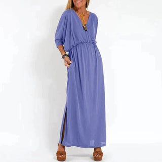Jessamine | Deep V-Neck Maxi Dress with Elastic Waist and Side Slit for Women