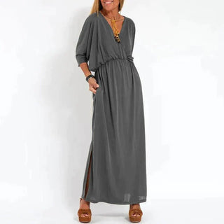 Jessamine | Deep V-Neck Maxi Dress with Elastic Waist and Side Slit for Women