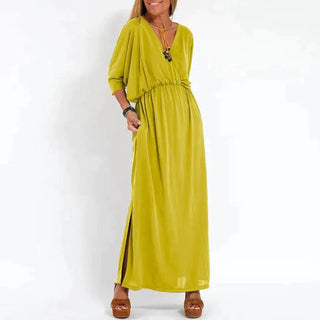 Jessamine | Deep V-Neck Maxi Dress with Elastic Waist and Side Slit for Women