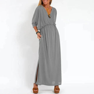 Jessamine | Deep V-Neck Maxi Dress with Elastic Waist and Side Slit for Women