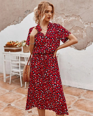 Galina | Polka Dot Midi Dress for Women with Short Sleeves and Tie-Waist V-Neck