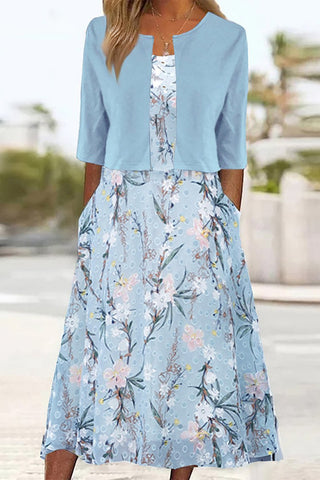 Elise | Women's Two-Piece Floral Midi Dress Set with Cropped Cardigan