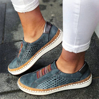 Llanda | Women’s Suede Slip-On Shoes with Multicolored Trim and Cork Accent
