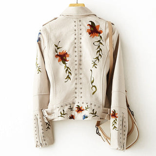 Araceli | Women’s Retro-Style Biker Jacket with Floral Embroidery and Studs