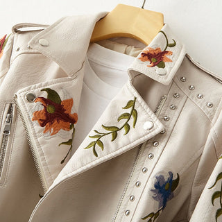 Araceli | Women’s Retro-Style Biker Jacket with Floral Embroidery and Studs