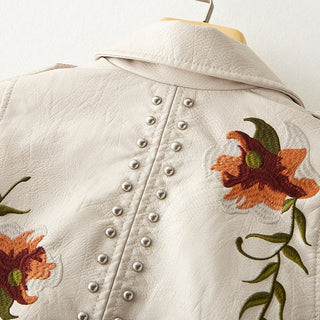 Araceli | Women’s Retro-Style Biker Jacket with Floral Embroidery and Studs