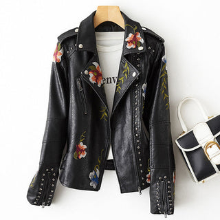 Araceli | Women’s Retro-Style Biker Jacket with Floral Embroidery and Studs