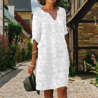 Maya | Women's Cotton Linen Embroidered Tunic Dress