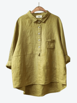 Claire | Women’s Loose Fit Long Sleeve Blouse in Cotton Linen Blend with Button Down Lapel