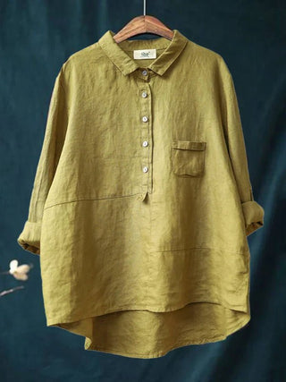 Claire | Women’s Loose Fit Long Sleeve Blouse in Cotton Linen Blend with Button Down Lapel
