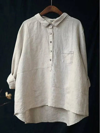 Claire | Women’s Loose Fit Long Sleeve Blouse in Cotton Linen Blend with Button Down Lapel