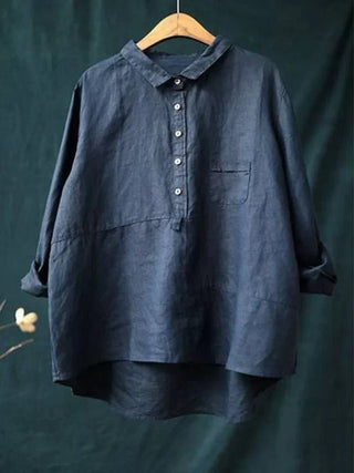 Claire | Women’s Loose Fit Long Sleeve Blouse in Cotton Linen Blend with Button Down Lapel