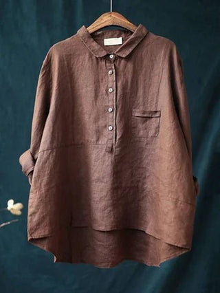 Claire | Women’s Loose Fit Long Sleeve Blouse in Cotton Linen Blend with Button Down Lapel
