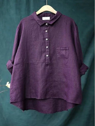 Claire | Women’s Loose Fit Long Sleeve Blouse in Cotton Linen Blend with Button Down Lapel