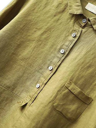 Claire | Women’s Loose Fit Long Sleeve Blouse in Cotton Linen Blend with Button Down Lapel