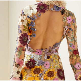 Sierra | Women’s Floral-Embroidered Tulle Mini Dress with Mock Turtleneck