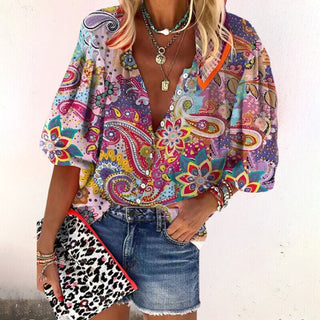 Katriel | Women’s Vintage Bohemian Floral Print Blouse