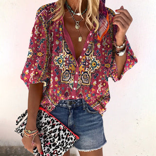 Katriel | Women’s Vintage Bohemian Floral Print Blouse