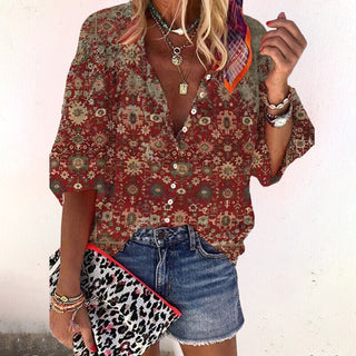 Katriel | Women’s Vintage Bohemian Floral Print Blouse