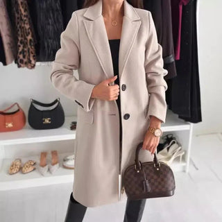Bella | Women’s Long Fitted Jacket with Single Breasted Design and Classic Collar