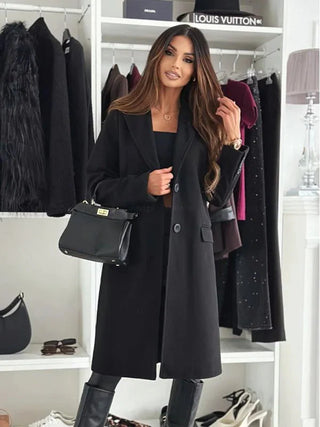 Bella | Women’s Long Fitted Jacket with Single Breasted Design and Classic Collar