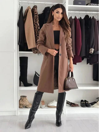 Bella | Women’s Long Fitted Jacket with Single Breasted Design and Classic Collar