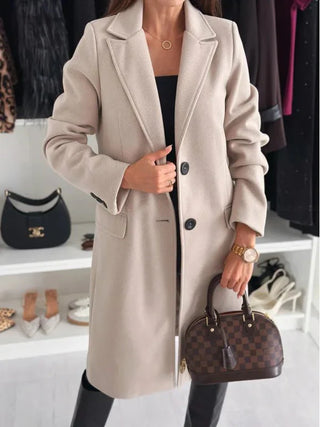 Bella | Women’s Long Fitted Jacket with Single Breasted Design and Classic Collar