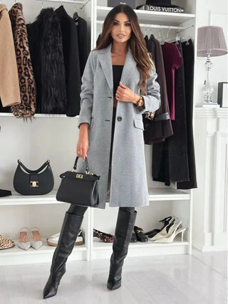 Bella | Women’s Long Fitted Jacket with Single Breasted Design and Classic Collar