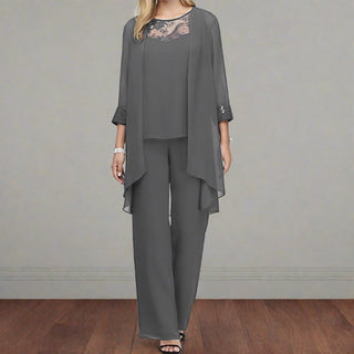Lorna | Women’s 3-Piece Chiffon and Lace Pant Suit Set for Formal Events