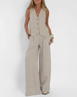 Gemma | Women's Two-Piece V-Neck Sleeveless Waistcoat and Wide-Leg Trousers