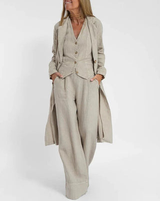 Gemma | Women's Two-Piece V-Neck Sleeveless Waistcoat and Wide-Leg Trousers