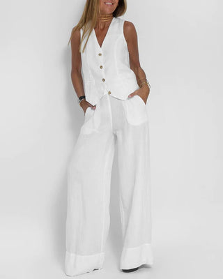 Gemma | Women's Two-Piece V-Neck Sleeveless Waistcoat and Wide-Leg Trousers