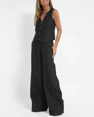 Gemma | Women's Two-Piece V-Neck Sleeveless Waistcoat and Wide-Leg Trousers