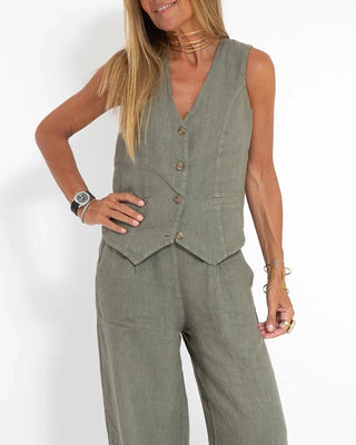 Gemma | Women's Two-Piece V-Neck Sleeveless Waistcoat and Wide-Leg Trousers