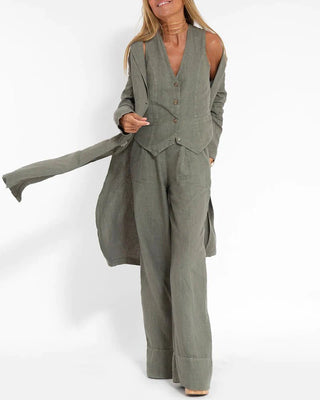 Gemma | Women's Two-Piece V-Neck Sleeveless Waistcoat and Wide-Leg Trousers