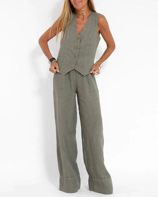 Gemma | Women's Two-Piece V-Neck Sleeveless Waistcoat and Wide-Leg Trousers