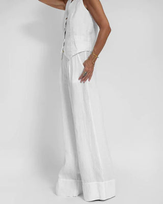 Gemma | Women's Two-Piece V-Neck Sleeveless Waistcoat and Wide-Leg Trousers