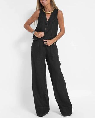Gemma | Women's Two-Piece V-Neck Sleeveless Waistcoat and Wide-Leg Trousers