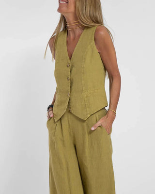 Gemma | Women's Two-Piece V-Neck Sleeveless Waistcoat and Wide-Leg Trousers