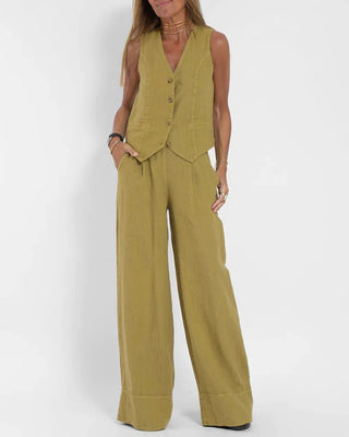 Gemma | Women's Two-Piece V-Neck Sleeveless Waistcoat and Wide-Leg Trousers