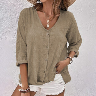 Manisha | Women’s Casual Loose-Fit V-Neck Button Blouse