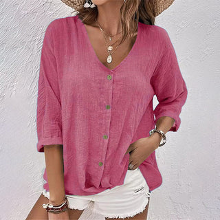 Manisha | Women’s Casual Loose-Fit V-Neck Button Blouse