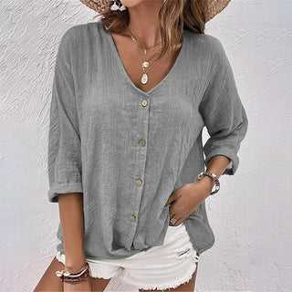 Manisha | Women’s Casual Loose-Fit V-Neck Button Blouse