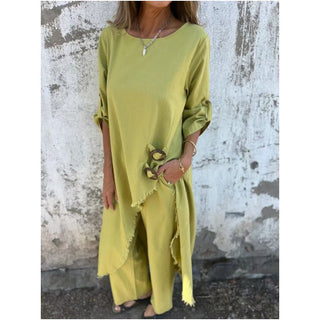 Alana | Women's Linen-Blend Wide Leg Pants Set with Tunic Top