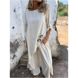 Alana | Women's Linen-Blend Wide Leg Pants Set with Tunic Top