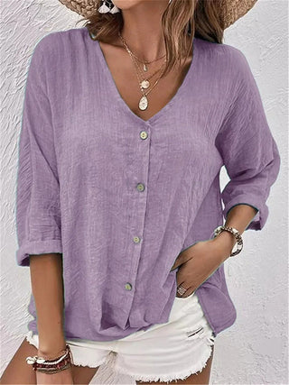 Chana | Women’s Regular Fit V Neck Button Down Shirt with Loose Flattering Cut