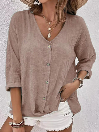 Chana | Women’s Regular Fit V Neck Button Down Shirt with Loose Flattering Cut
